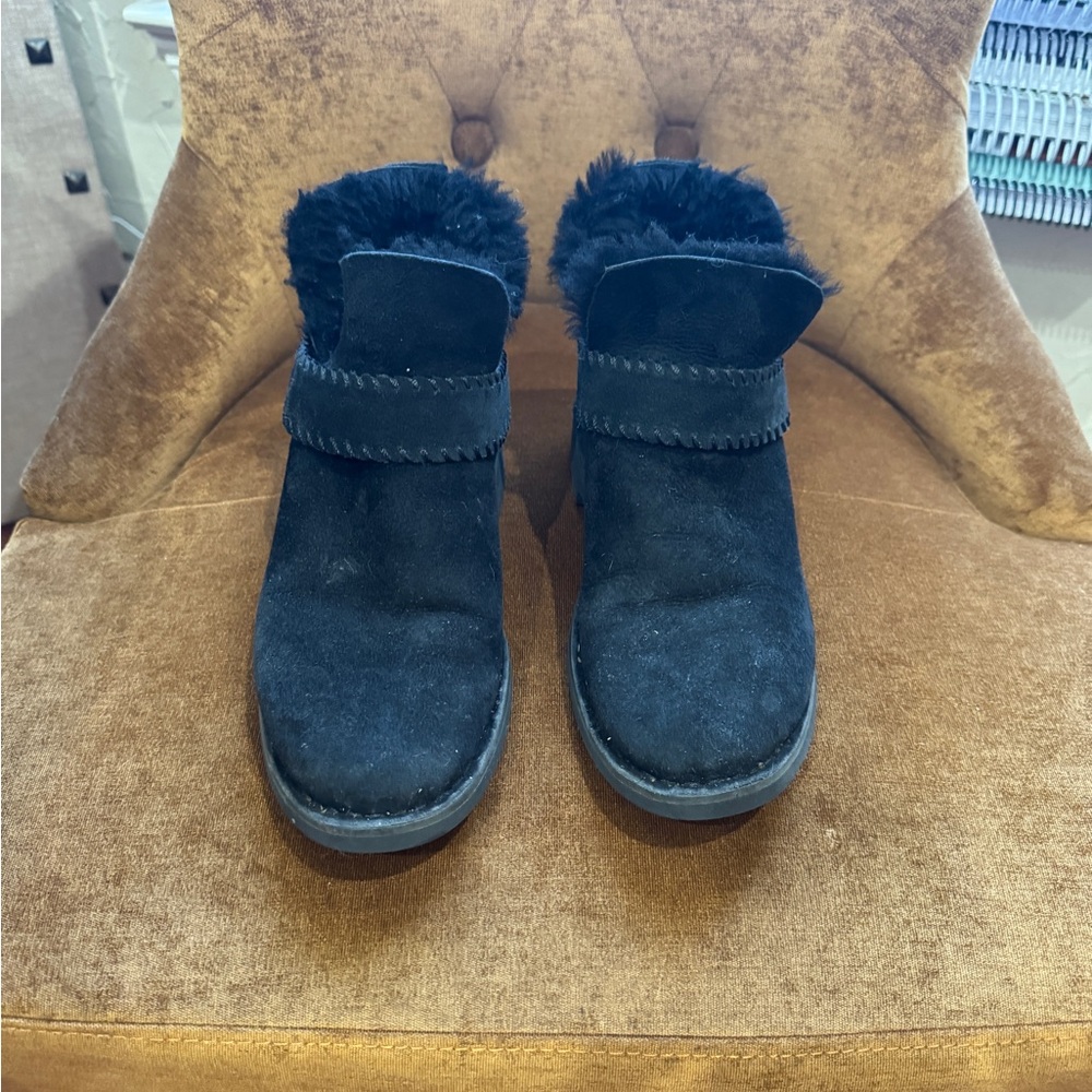 UGG Black Suede Fur-Lined Ankle Boots